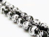 Picture of 10x10 mm, round, gemstone beads, onyx, black, carved silver dragon