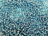 Afbeeldingen van Japanse rocailles, rond, maat 15/0, Miyuki, zilver gevoerd, turkoois of zirkoon blauw