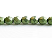 Picture of 6x6 mm, Czech faceted round beads, fern green, opaque, sueded gold