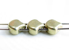 Picture of 7.5x7.5 mm, fan-shaped beads, Ginkgo leaf, Czech glass, 2 holes, opaque, cloud dream or gold grey, sueded gold