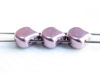 Picture of 7.5x7.5 mm, fan-shaped beads, Ginkgo leaf, Czech glass, 2 holes, opaque, blackened pearl or silvery purple, sueded gold