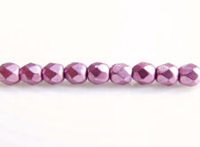 Image de 2x2 mm, perles à facettes tchèques rondes, orchidée ou violet nacré, opaque, or suédé