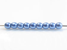 Image de 2x2 mm, rondes, perles de verre pressé tchèque, bleu Provence, opaque, or suédé
