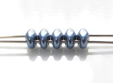 Image de 5x2.5 mm, perles SuperDuo, de verre tchèque, 2 trous, métallique saturé, pierre bleue ou bleu-gris