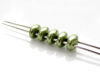 Picture of 5x2.5 mm, SuperDuo beads, Czech glass, 2 holes, opaque, sueded gold, fern green