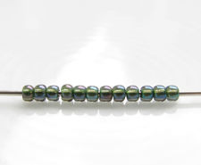 Picture of Japanese seed beads, round, size 11/0, Toho, opaque green-lined, montana blue, rainbow 
