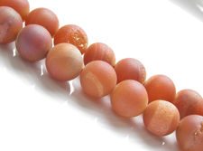 Picture of 10x10 mm, round, gemstone beads, druzy agate, peachy orange, frosted