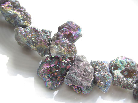 Image de 8x27 mm, perles galets de petit à médium, pierres gemmes, agate druse, AB gris, un brin