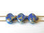 Picture of 7.5x7.5 mm, fan-shaped beads, Ginkgo leaf, Czech glass, 2 holes, opaque, blue, Rembrandt finishing