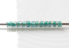 Afbeeldingen van Cilinder kralen, maat 11/0, Treasure, groen-blauw gevoerd, licht saffierblauw, regenboog afwerking, 5 gram